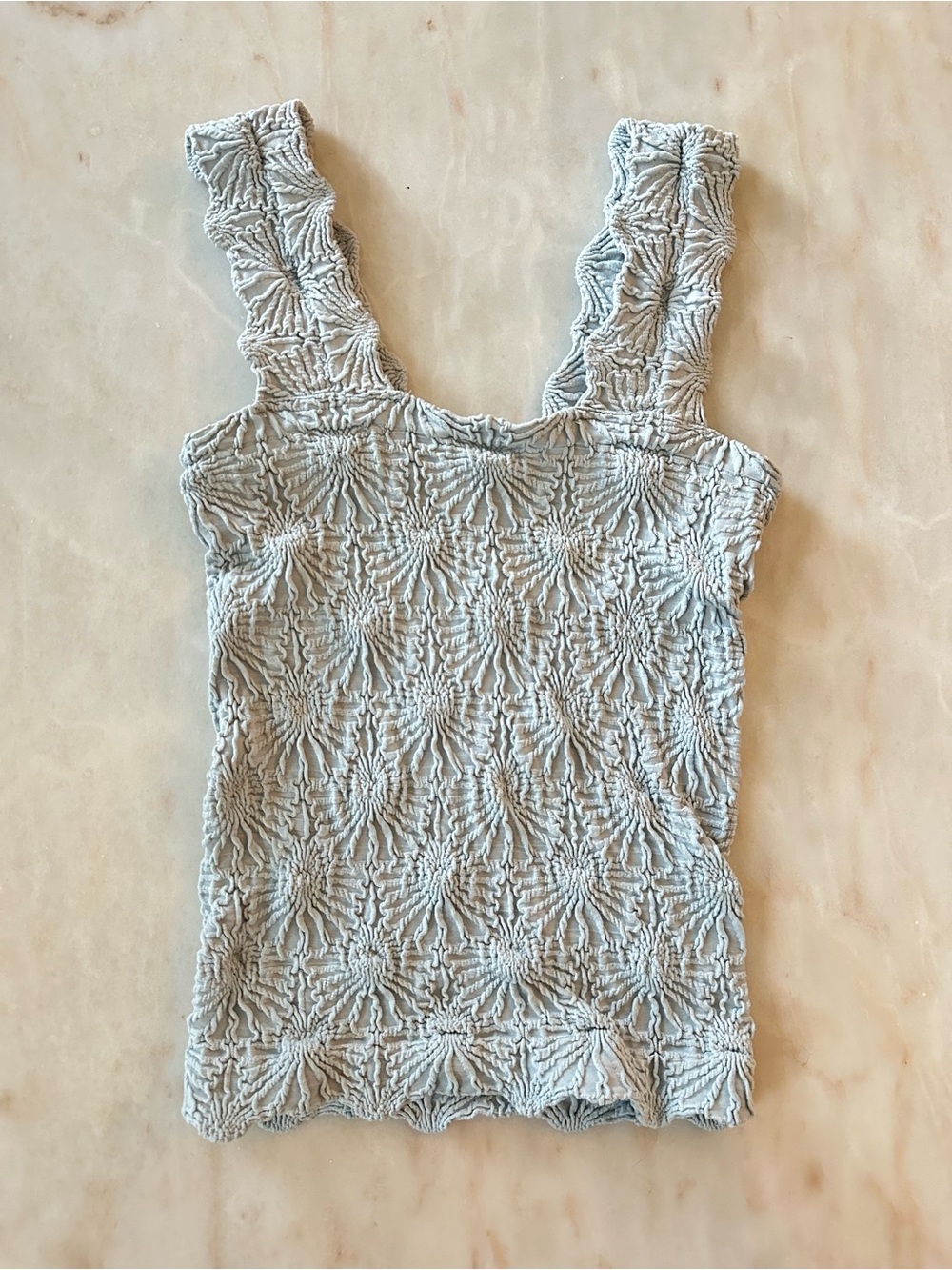 Smocked Textured Square-Neck Tank Top - Light Blue